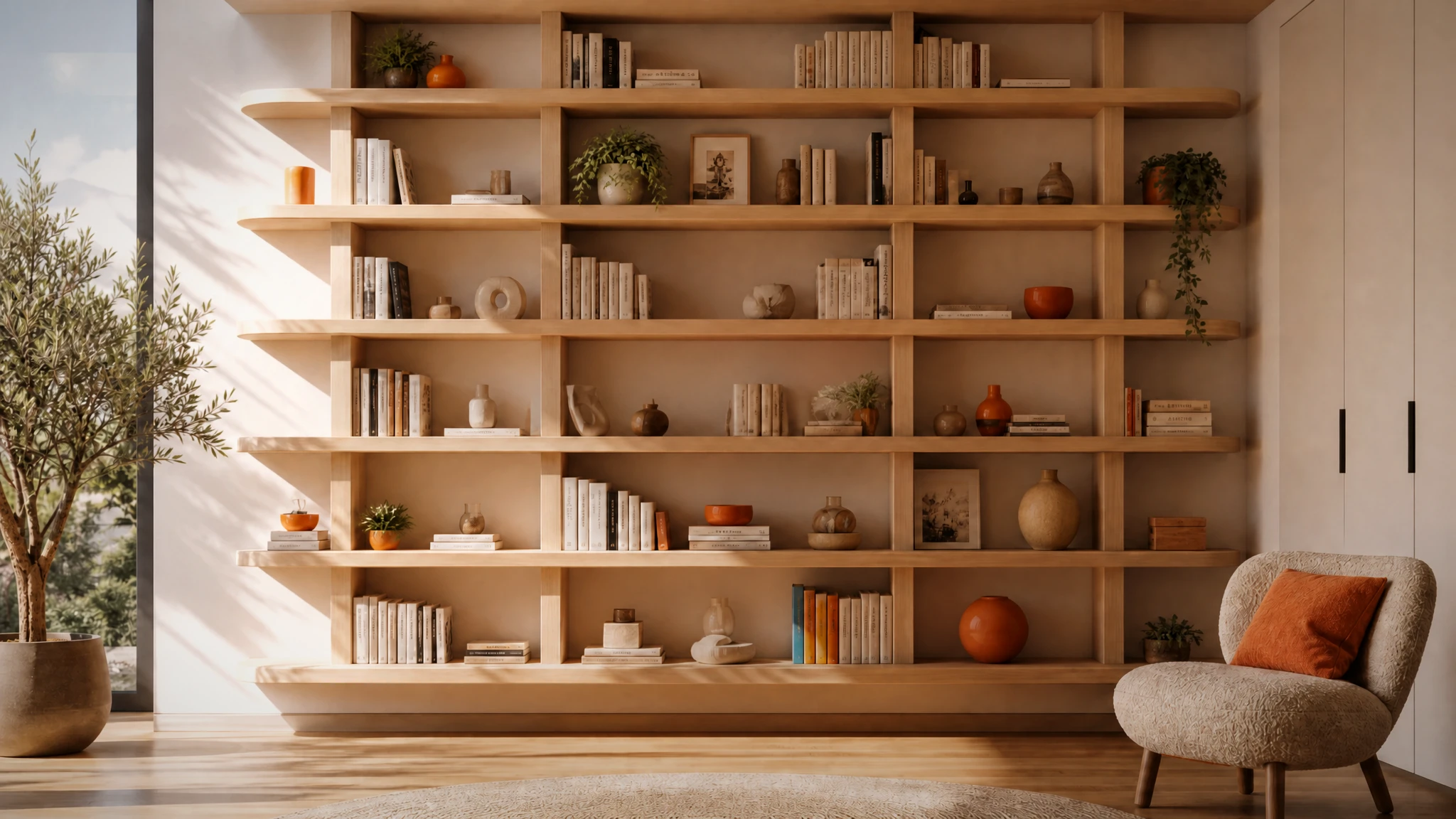 Dressing-room moderne avec rangements optimisés, vêtements suspendus sur tringles, éclairage LED intégré sous étagères