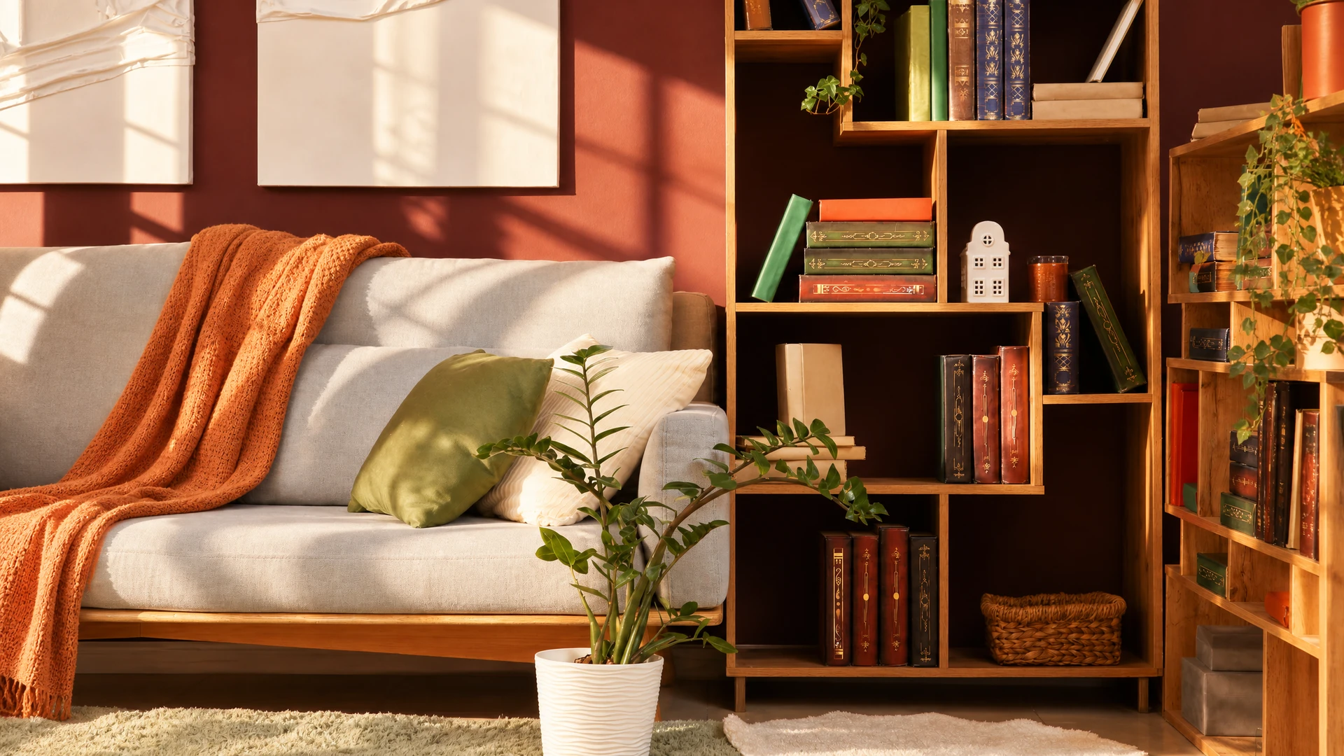 Armoire pour la télévision dans la salle vide moderne avec fauteuil et derrière le mur en bois