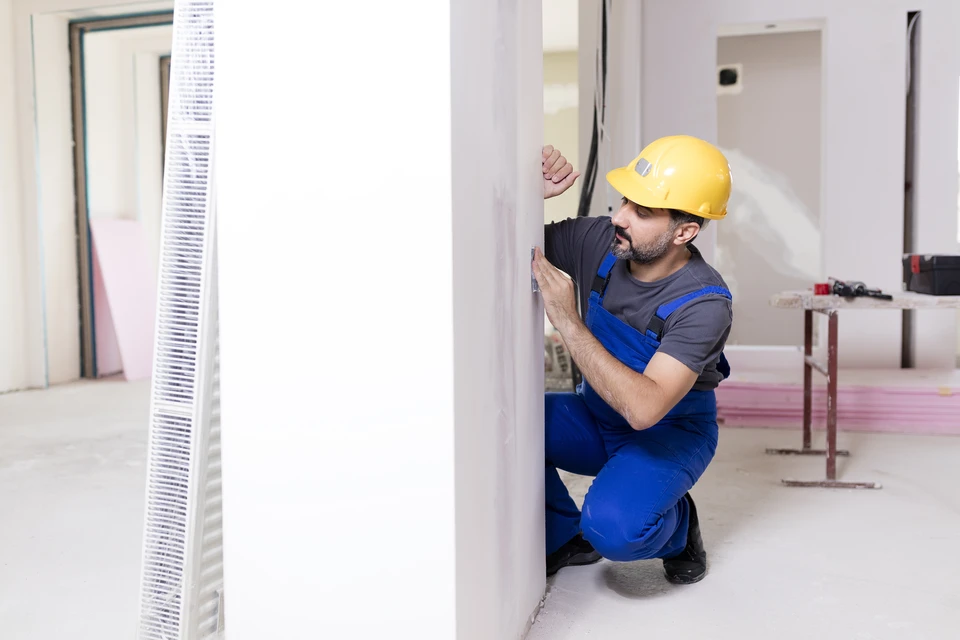 Construction de murs de cloisons sèches dans le bâtiment